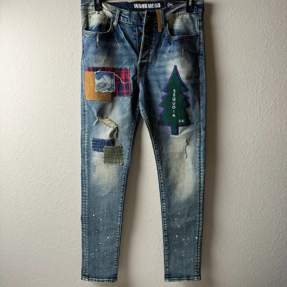 Billionaire Boys Club Patchwork Rover Jeans Size 34 Blue - Picture 1 of 3